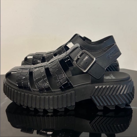 New Sorel Ona Black Platform Sandals 6 - Picture 9 of 9